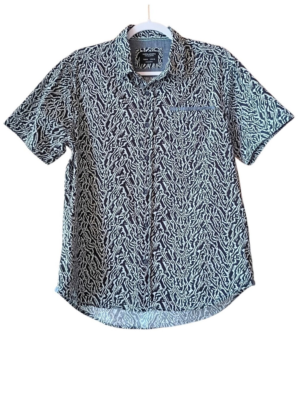 SUNRISE KINGDOM Men's Shirt Button Down Black White Medium